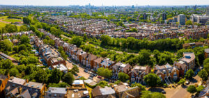 Aerial view of Belsize Park, a residential area of Hampstead in the London Borough of Camden, England